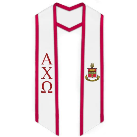 Alpha Chi Omega Trimmed Greek Lettered Stole w/ Crest