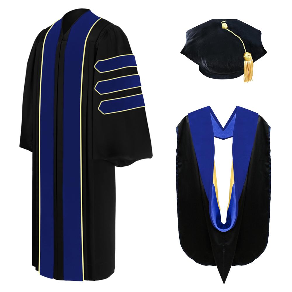 Deluxe PhD Doctoral Graduation Tam, Gown & Hood Package - PhD Blue - Canadian Gowns