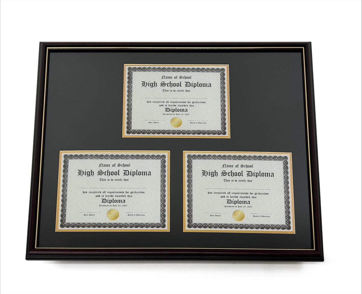 Triple Document Graduation Diploma Frame in Real Wood with Gold Trim ...