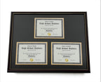 Triple Document Graduation Diploma Frame in Real Wood Glossy Cherry with Gold Trim, Fits 8.5" x 11" Certificate