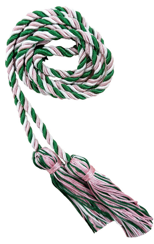 Kelly Green, White, & Pink Three Colour Graduation Honor Cord