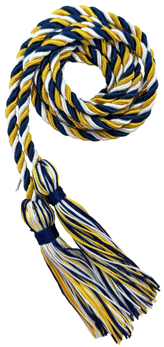 Navy Blue, Gold, White Three Colour Graduation Honor Cord