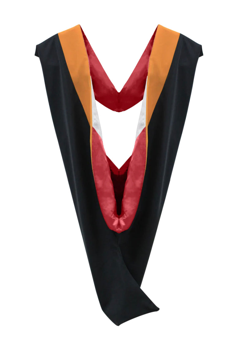 Deluxe Bachelors/Master Hood - Apricot Velvet, Red & White